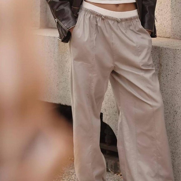 Daily Practice Pants - Daily Practice Anthropologie Taupe Parachute Pants Wide Leg Lounge Casual Small
